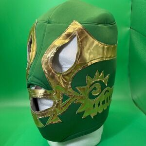 Lucha Libre Wrestling Mask Adult OS Green Gold Dragon‎ Design Mexico Costume Hat